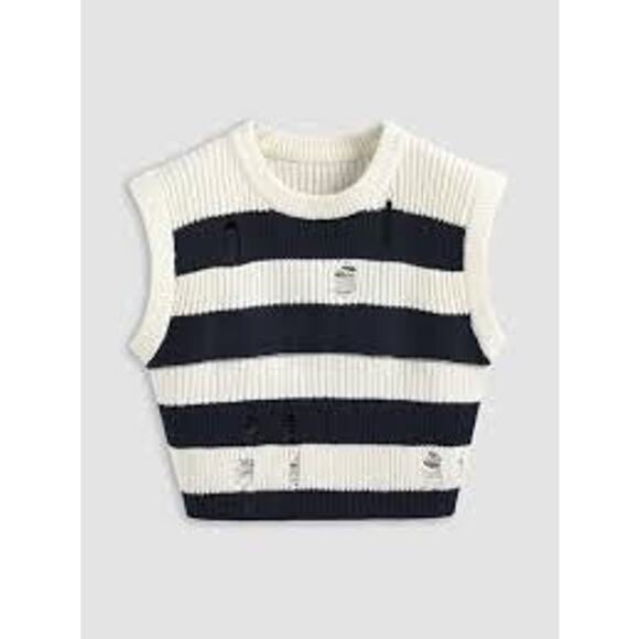 CIDER Ripped Striped Knit Crop Top Sweater Vest Small S - Picture 1 of 5